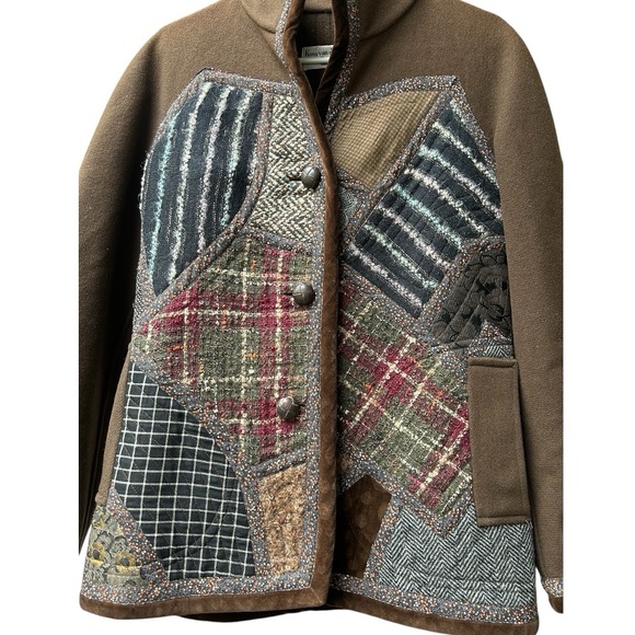 Koos Van Den Akker Vintage Patchwork Coat Wool Sz 10 Brown Floral Boho 70’s - Picture 2 of 16